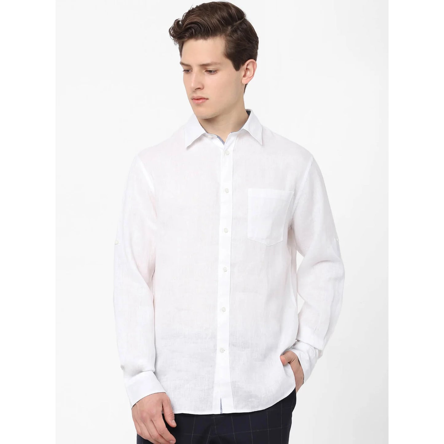 White Solid Linen Shirt