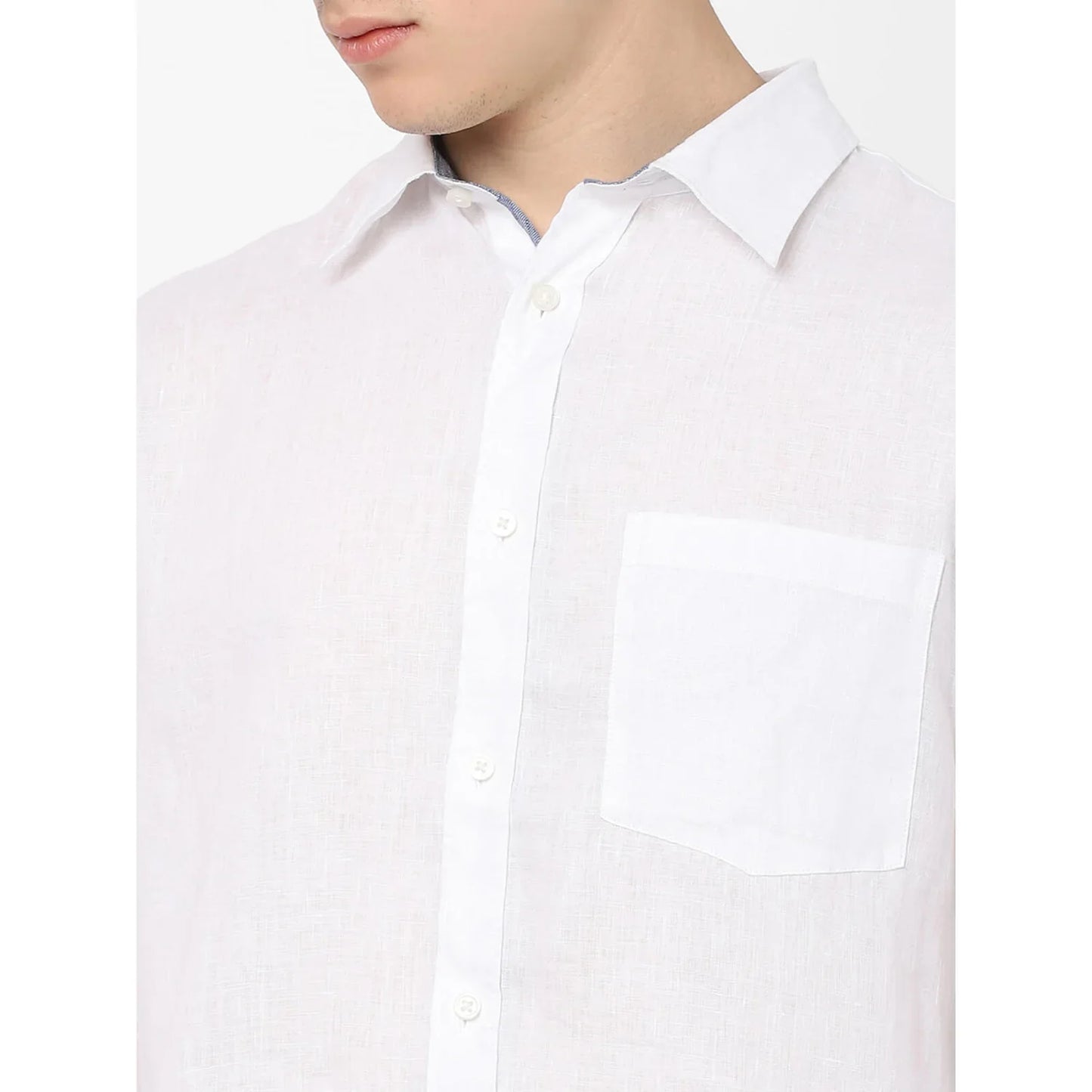 White Solid Linen Formal Shirt