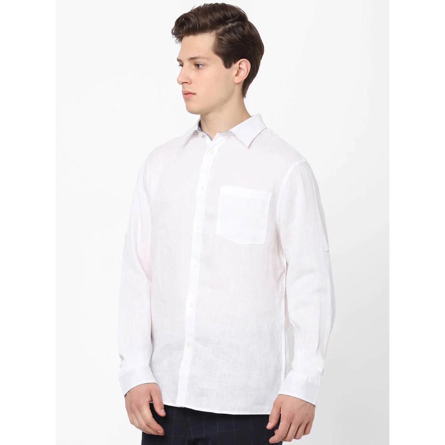 White Solid Linen Shirt