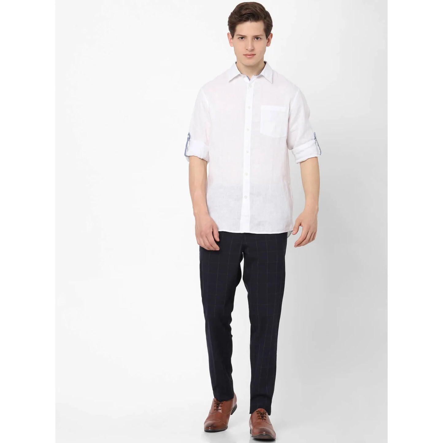 White Solid Linen Shirt