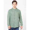 Celio* Solid Regular Fit Linen Green Shirt