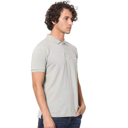 Grey Solid Cotton Polo