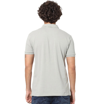 Grey Solid Cotton Polo