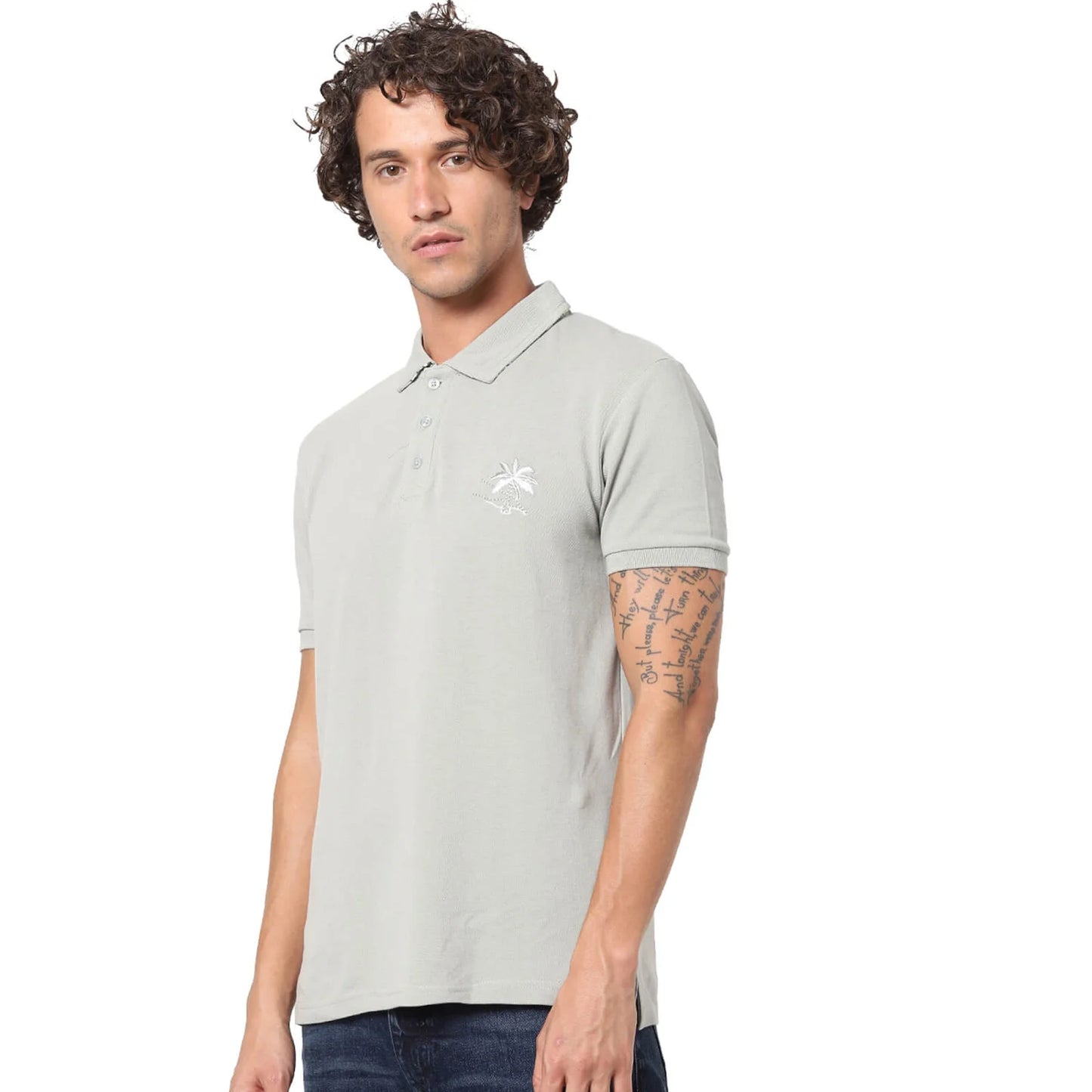 Grey Solid Cotton Polo