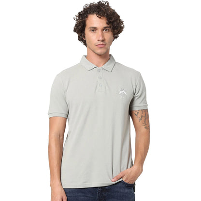 Grey Solid Cotton Polo