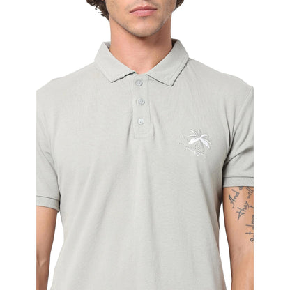 Grey Solid Cotton Polo