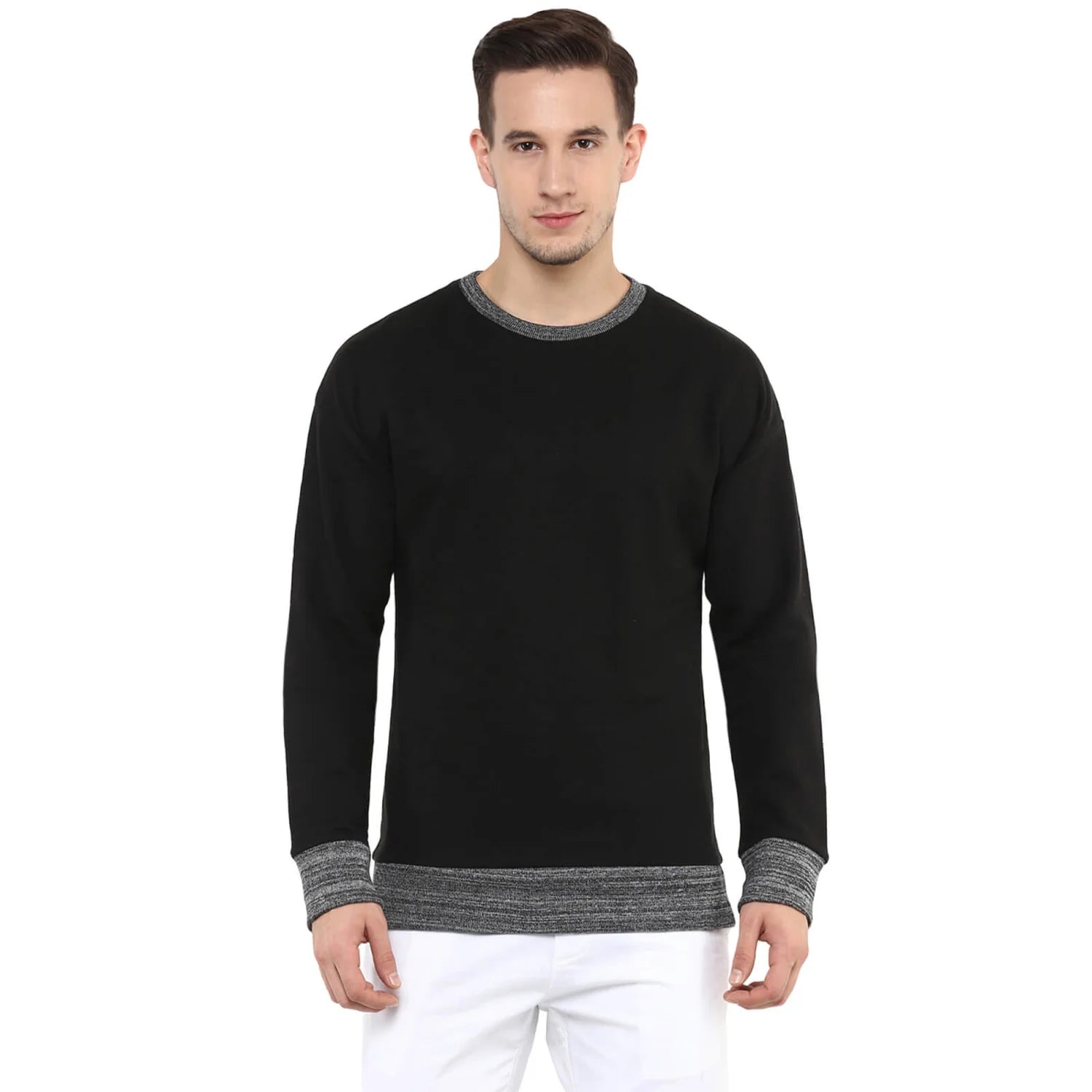 Black Solid Cotton Sweatshirt