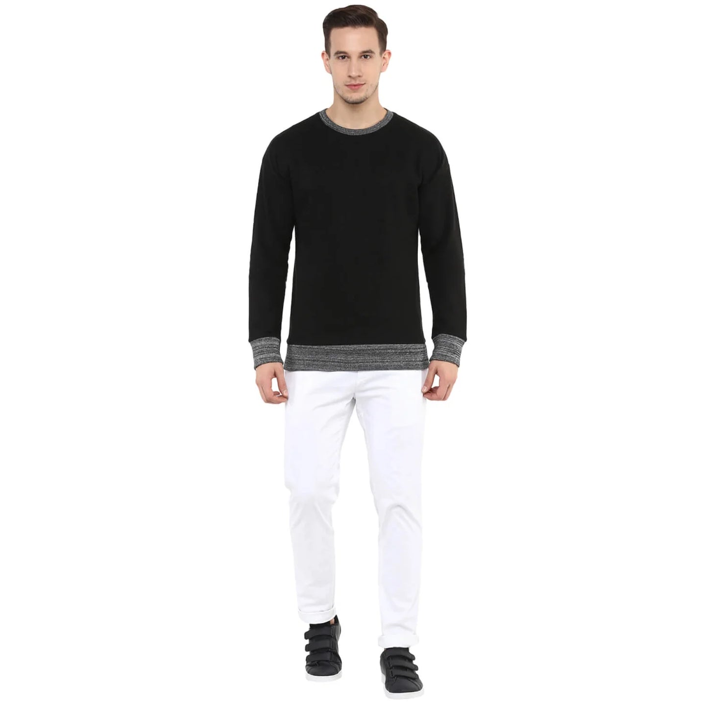 Black Solid Cotton Sweatshirt