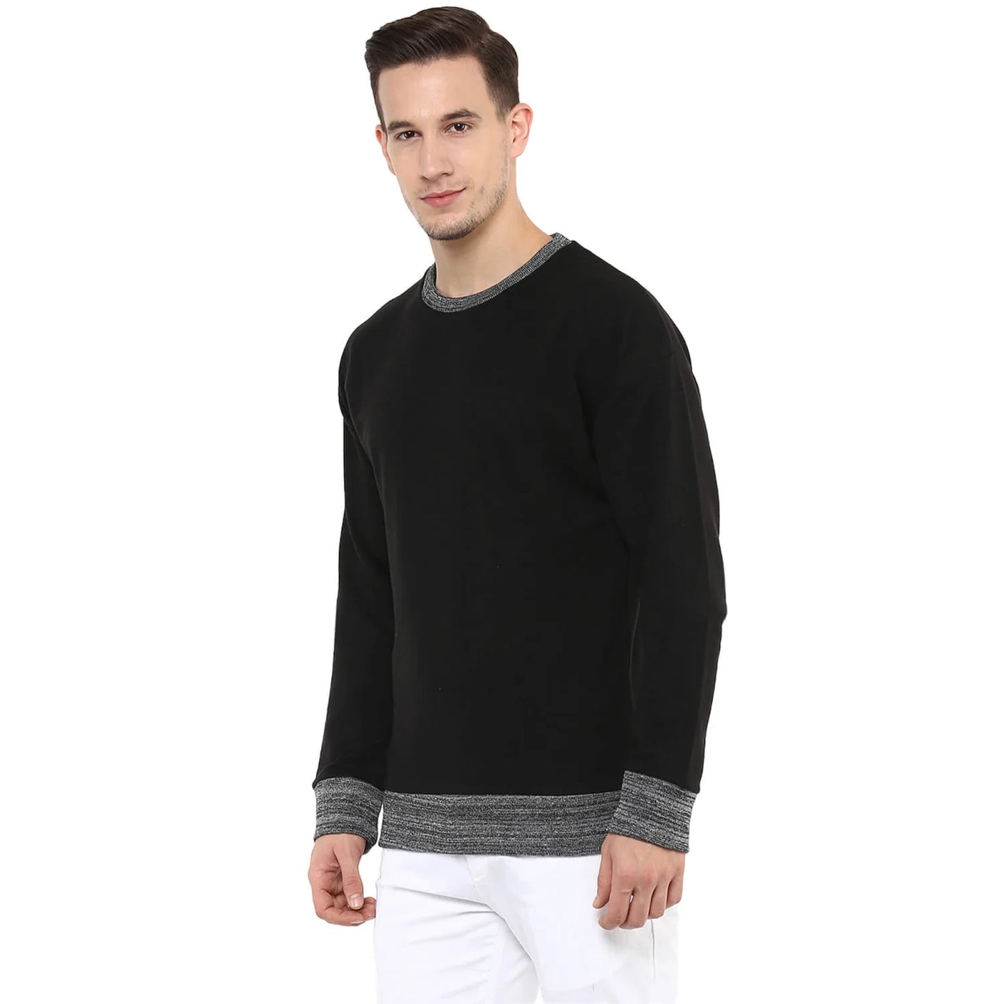 Black Solid Cotton Sweatshirt