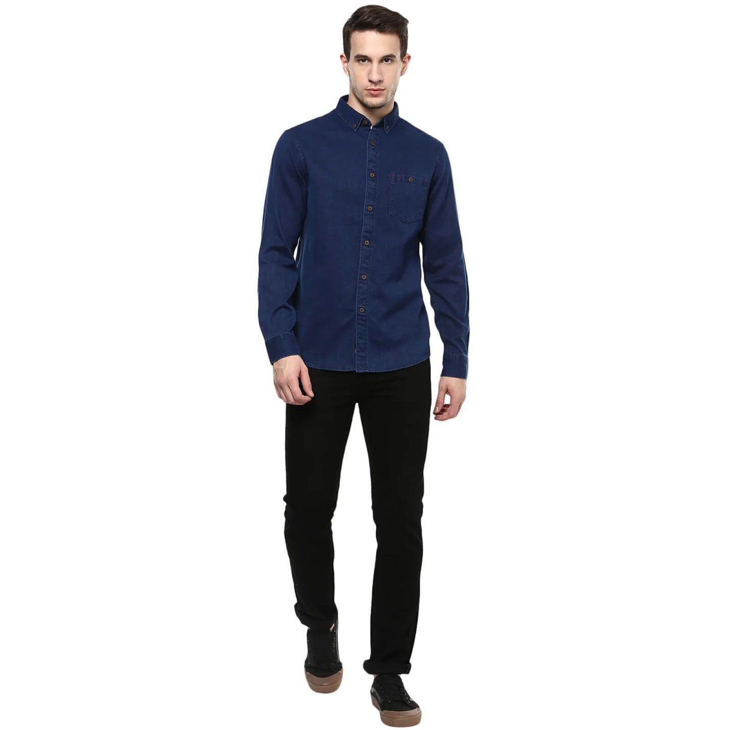 Navy Blue Solid Cotton Shirt