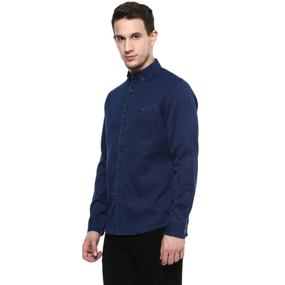 Navy Blue Solid Cotton Shirt