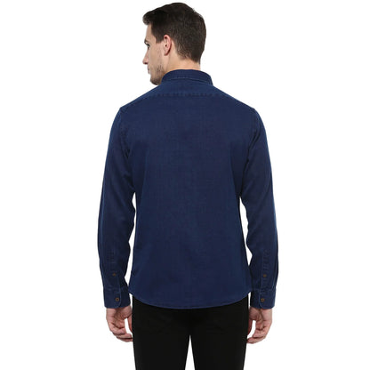 Navy Blue Solid Cotton Shirt