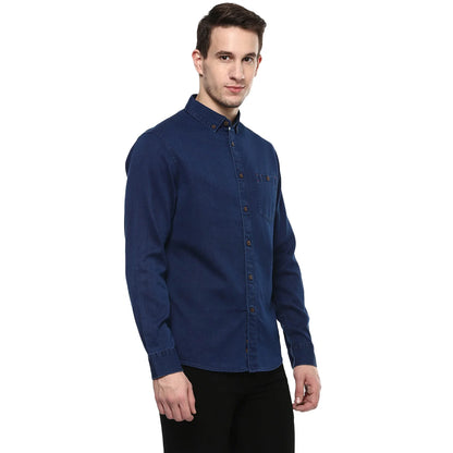 Navy Blue Solid Cotton Shirt