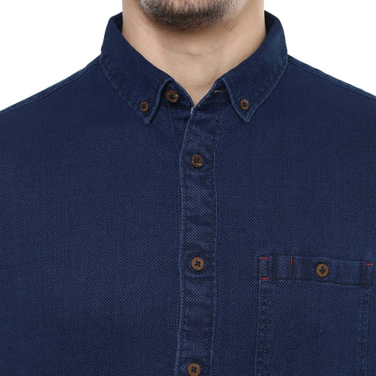 Navy Blue Solid Cotton Shirt