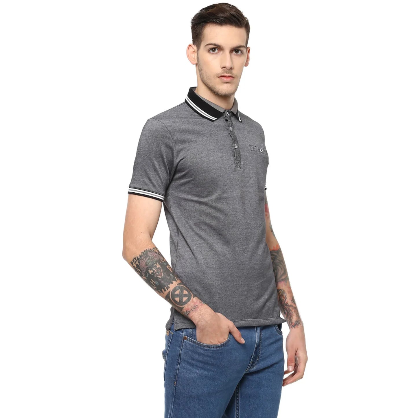 Grey Melange Polycotton Polo