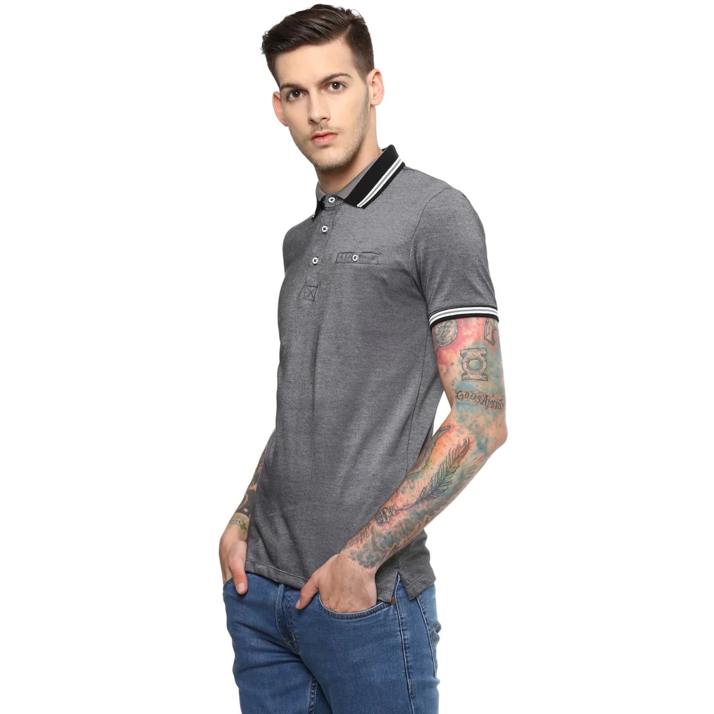 Grey Melange Polycotton Polo