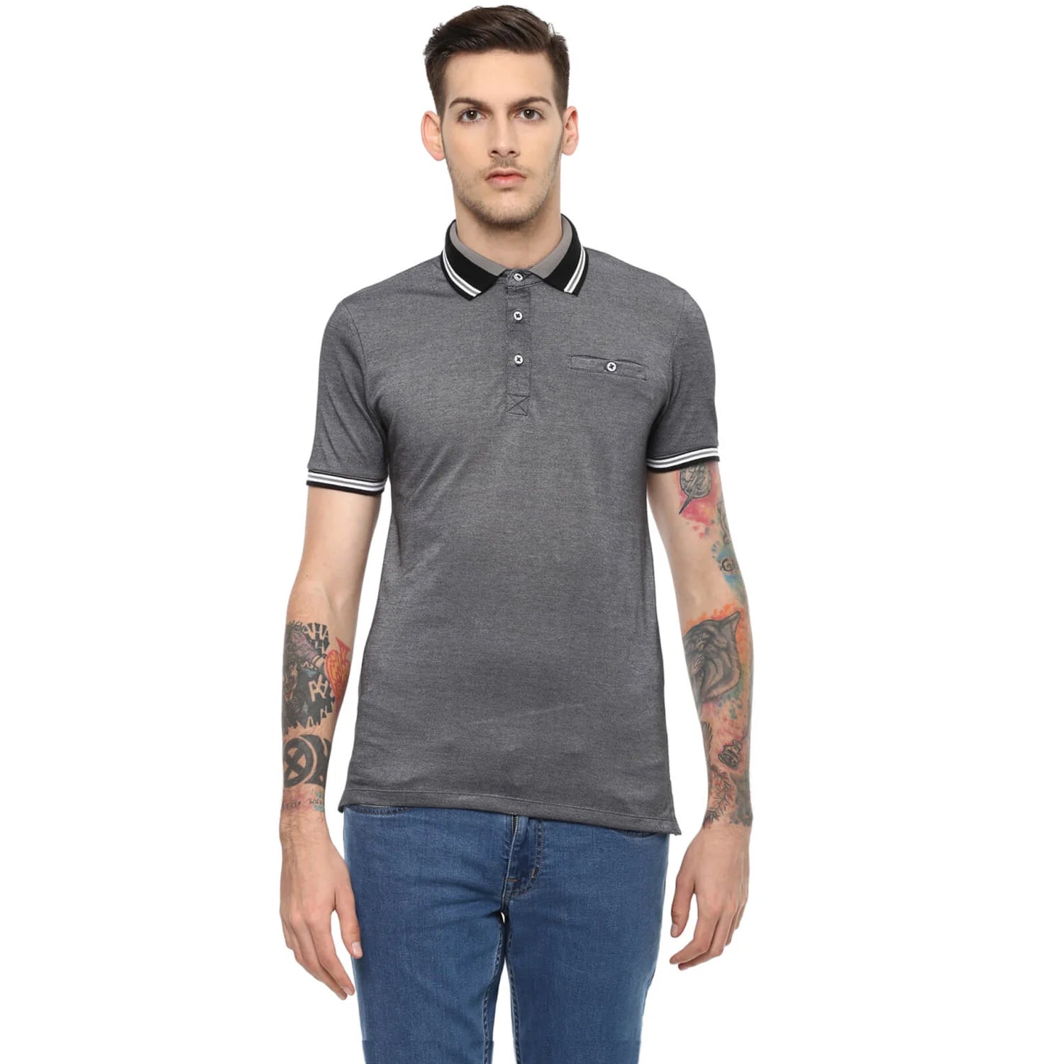 Grey Melange Polycotton Polo