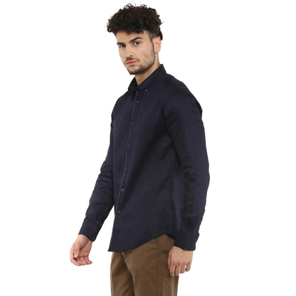 Navy Blue Solid Cotton Shirt