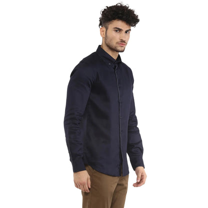 Navy Blue Solid Cotton Shirt