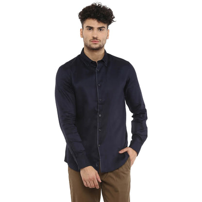 Navy Blue Solid Cotton Shirt