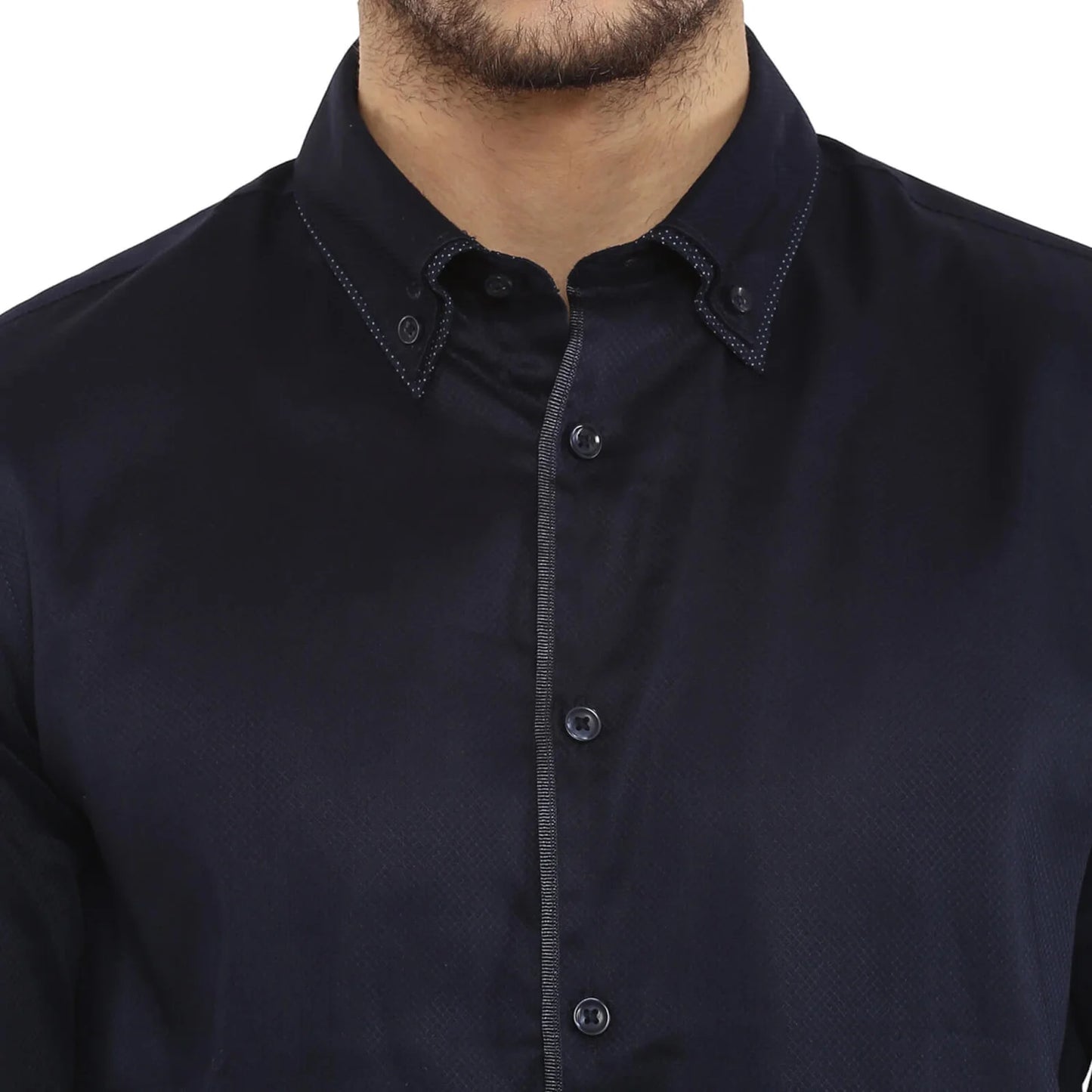 Navy Blue Solid Cotton Shirt