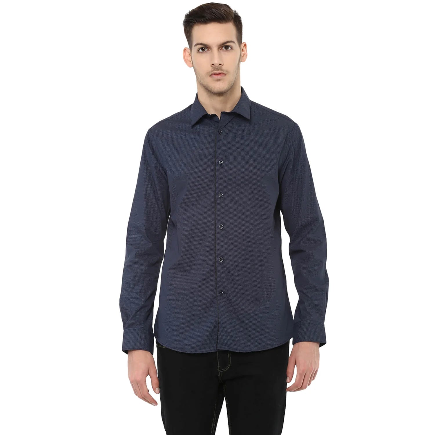 Navy Blue Solid Cotton Shirt