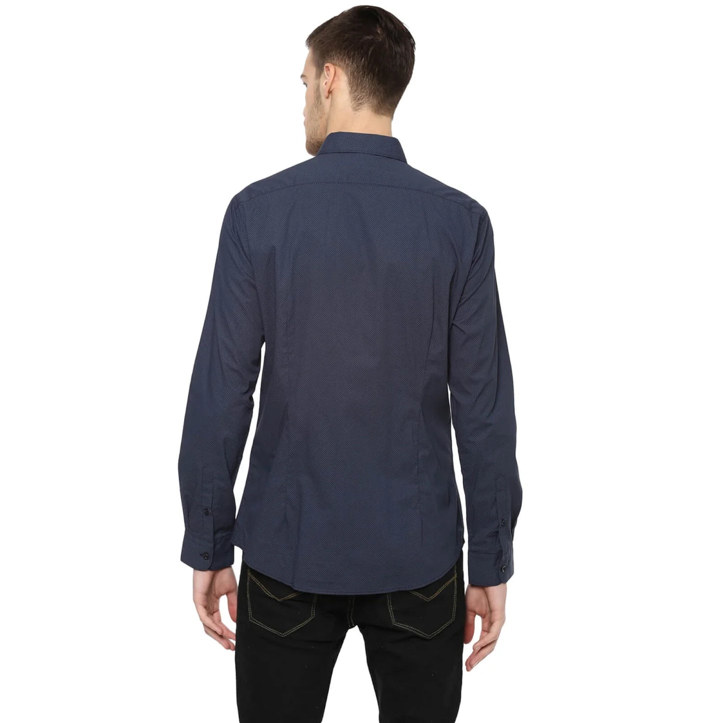 Navy Blue Solid Cotton Shirt