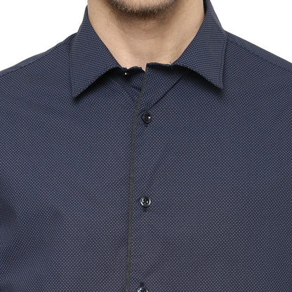 Navy Blue Solid Cotton Shirt