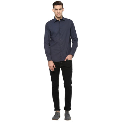 Navy Blue Solid Cotton Shirt