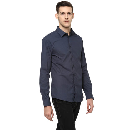 Navy Blue Solid Cotton Shirt