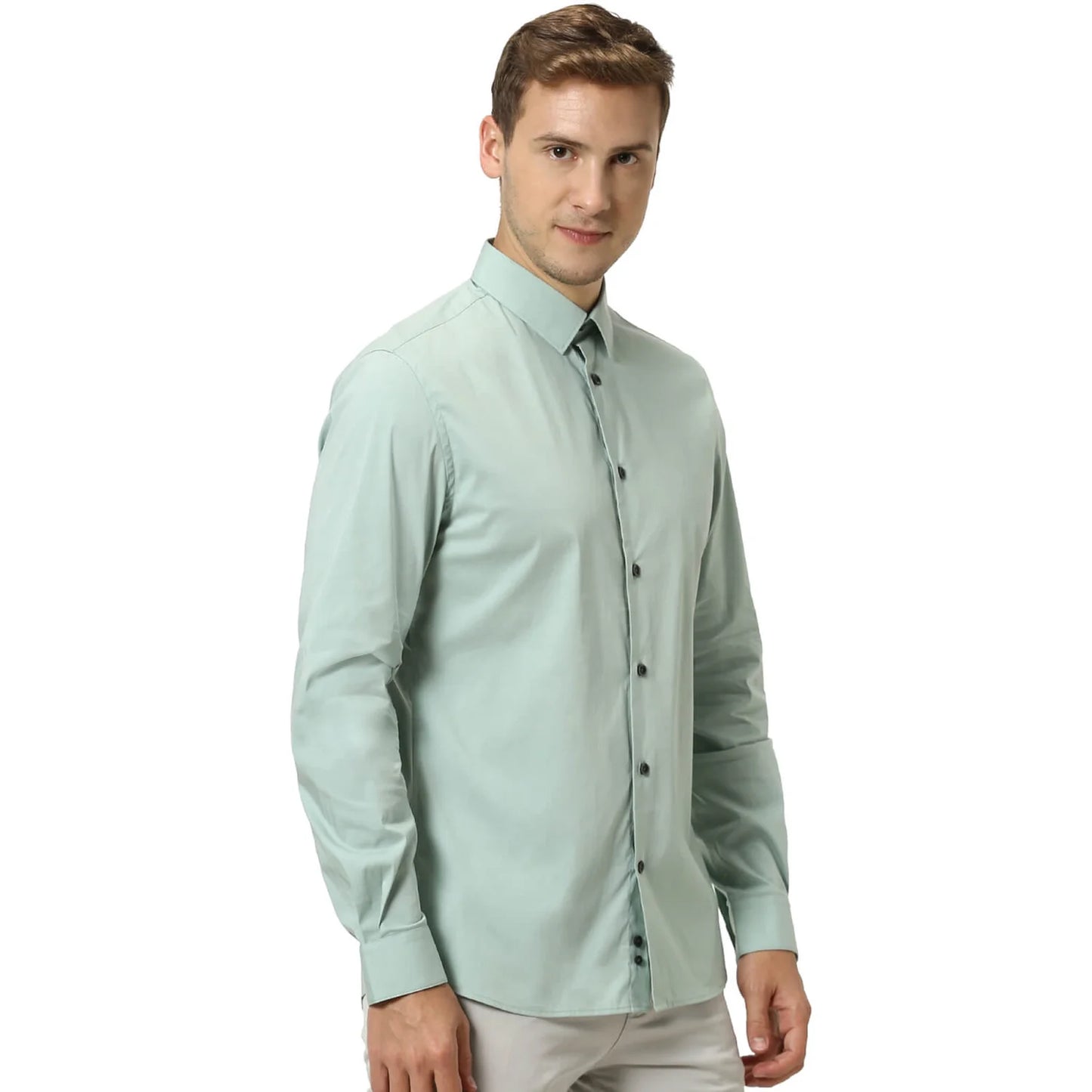 Green Solid Cotton Shirt