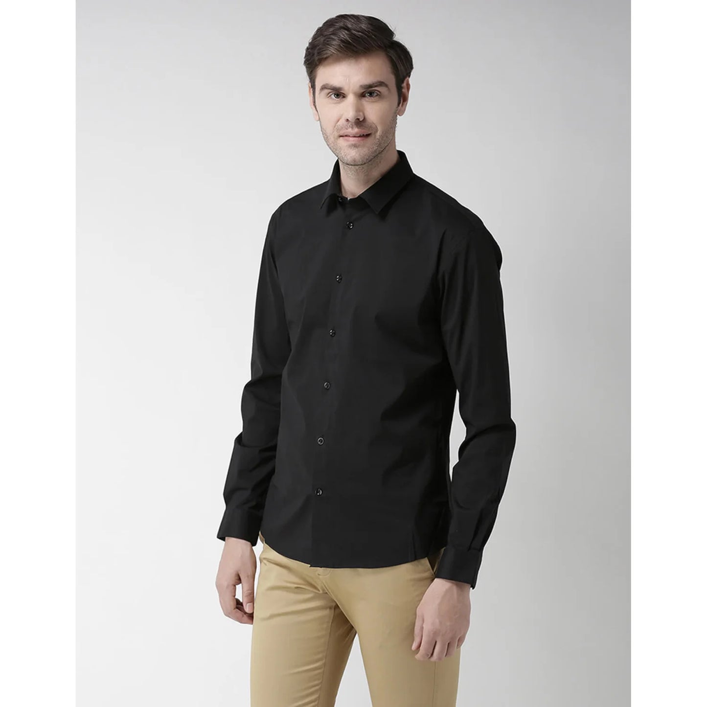 Black Solid Cotton Shirt