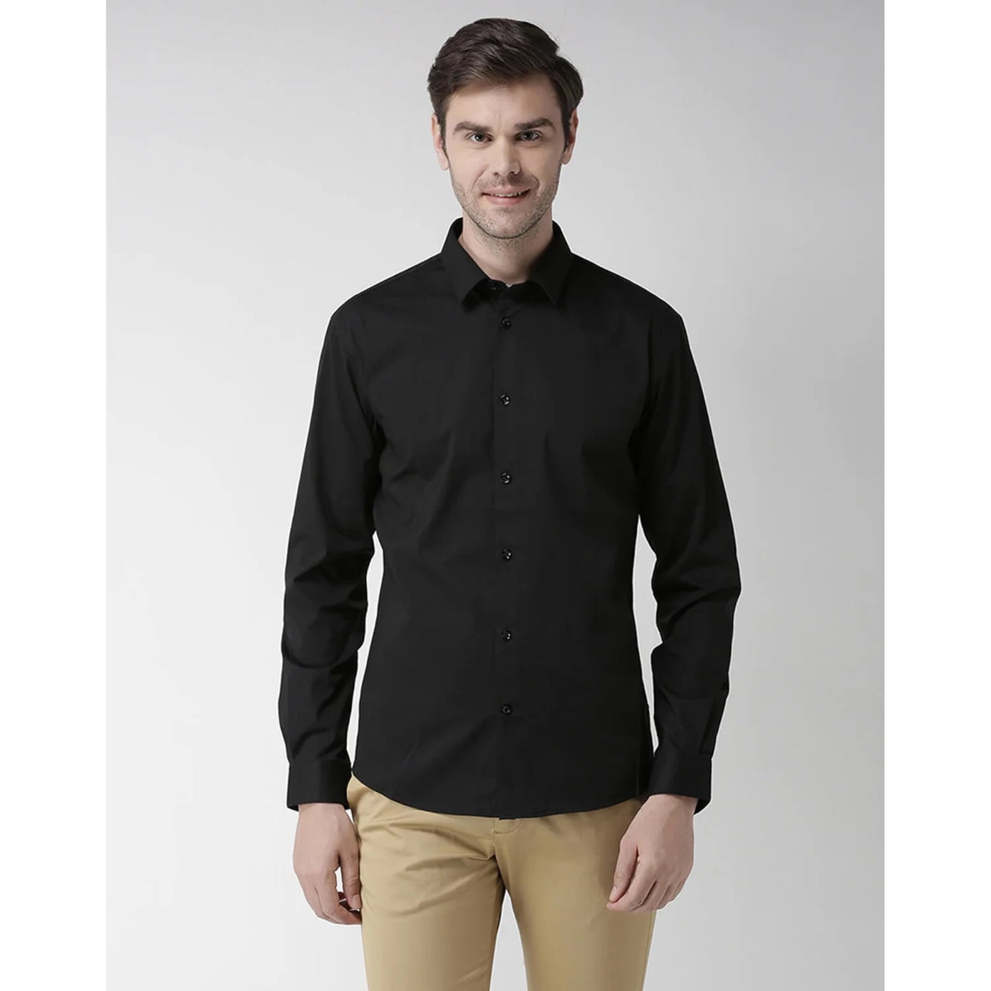 Black Solid Cotton Shirt