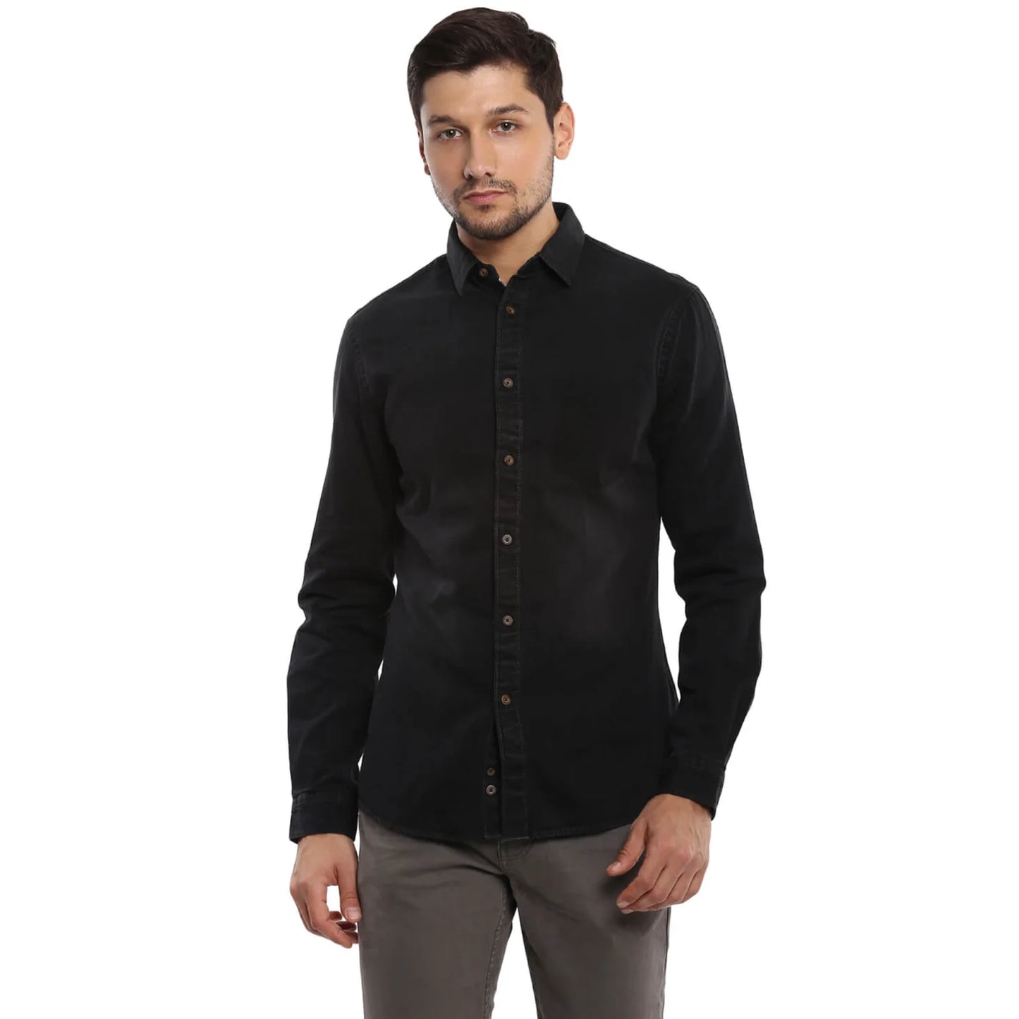 Black Solid Cotton Shirt