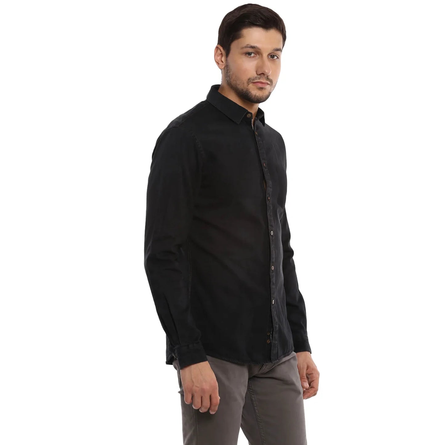 Black Solid Cotton Shirt