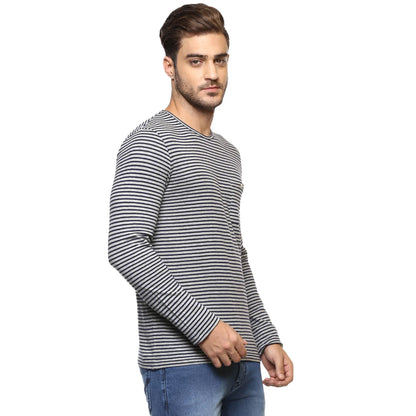 Navy Blue Striped Cotton T-shirt