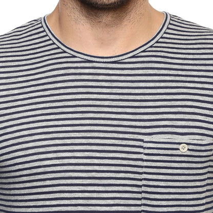 Navy Blue Striped Cotton T-shirt