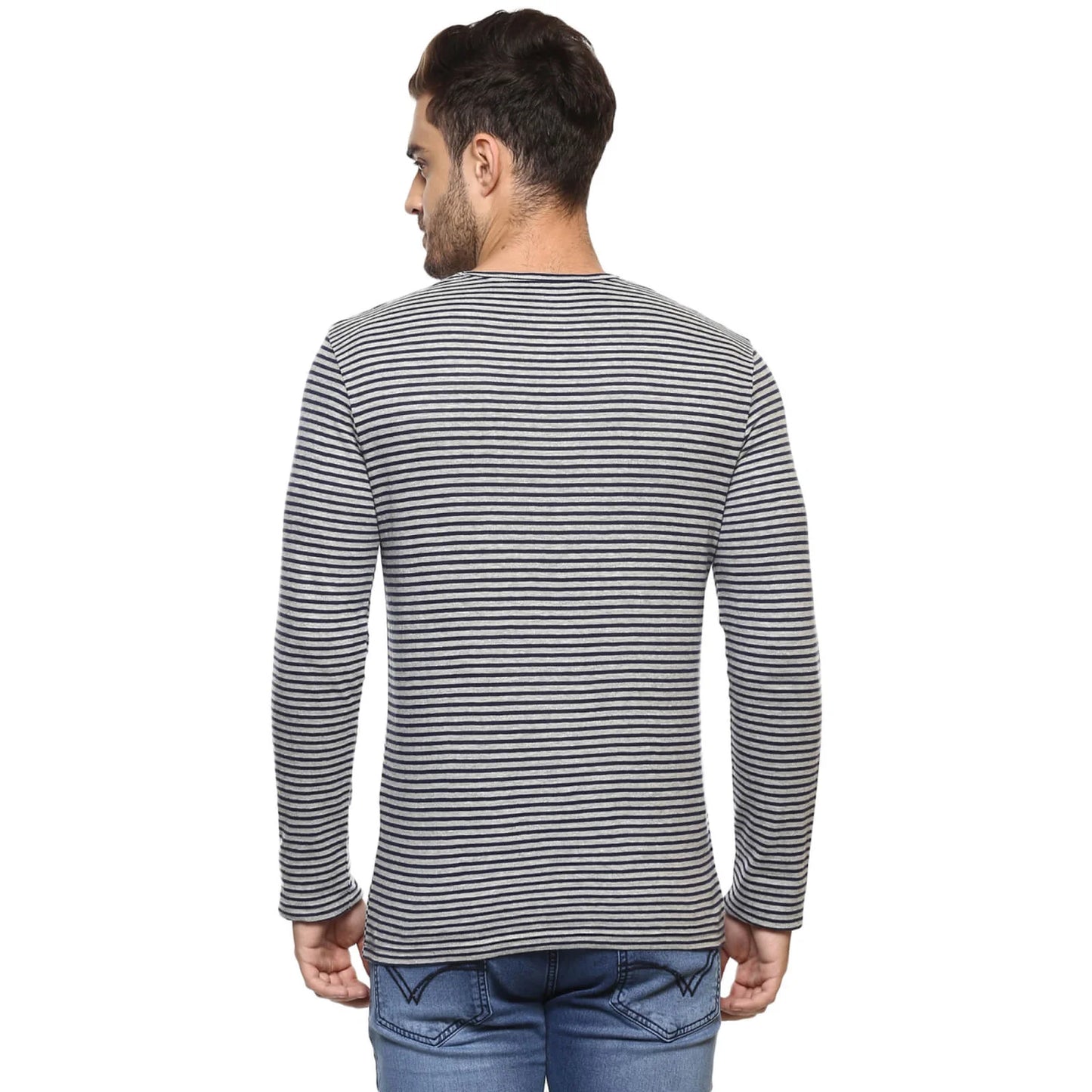 Navy Blue Striped Cotton T-shirt