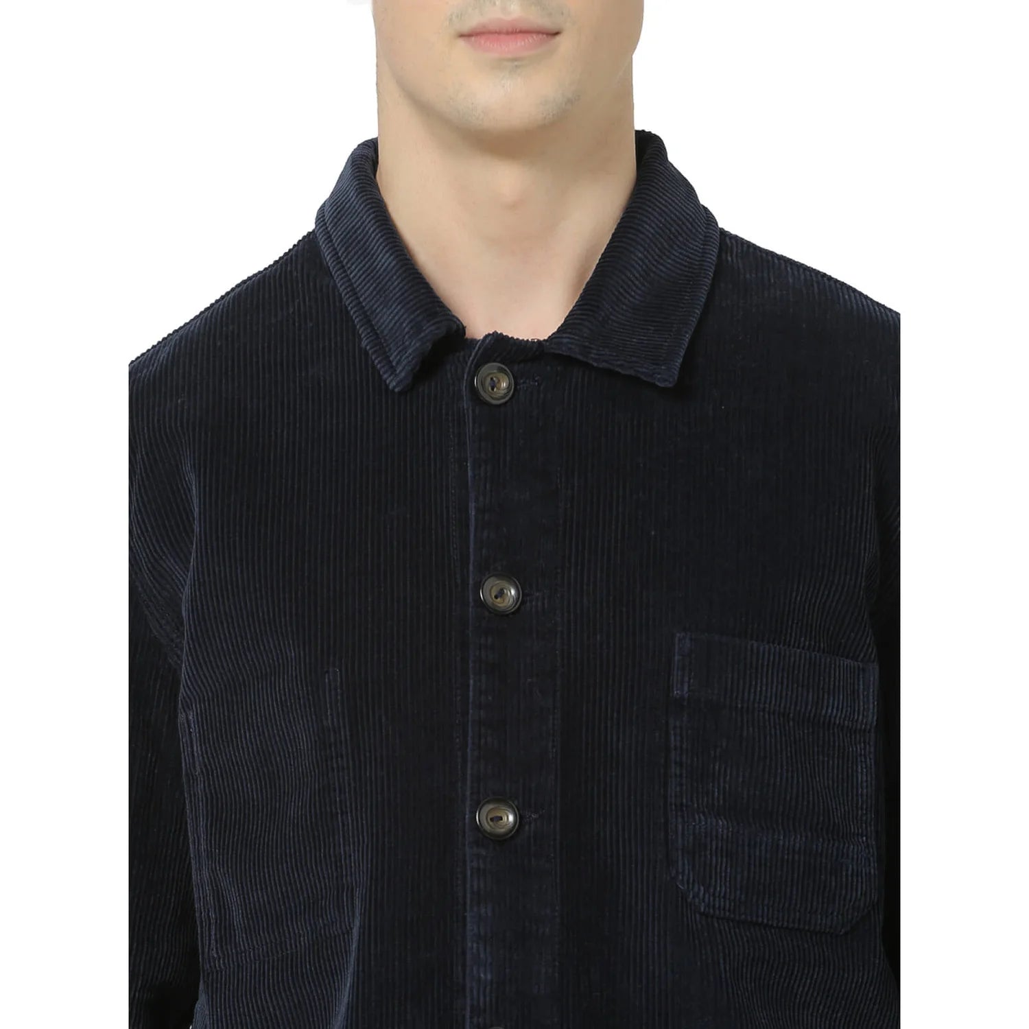 Navy Blue Solid Cotton Jacket