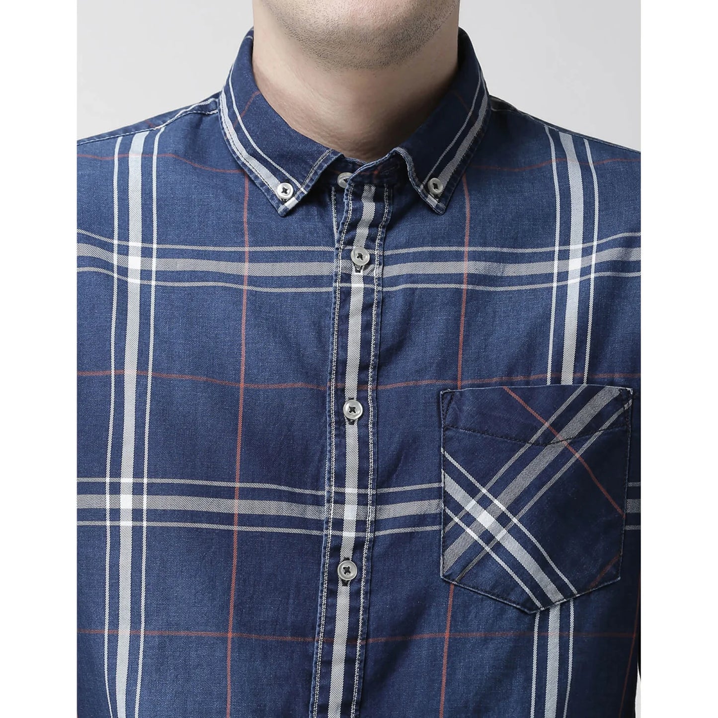 Navy Blue Checks Cotton Shirt