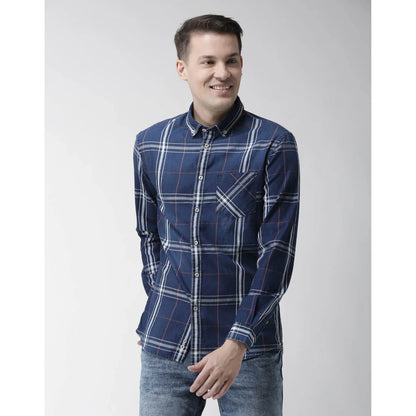 Navy Blue Checks Cotton Shirt