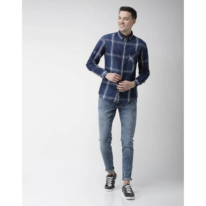 Navy Blue Checks Cotton Shirt