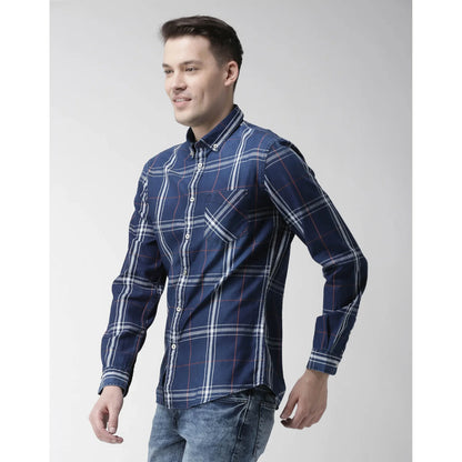 Navy Blue Checks Cotton Shirt