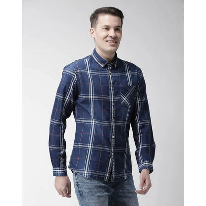 Navy Blue Checks Cotton Shirt