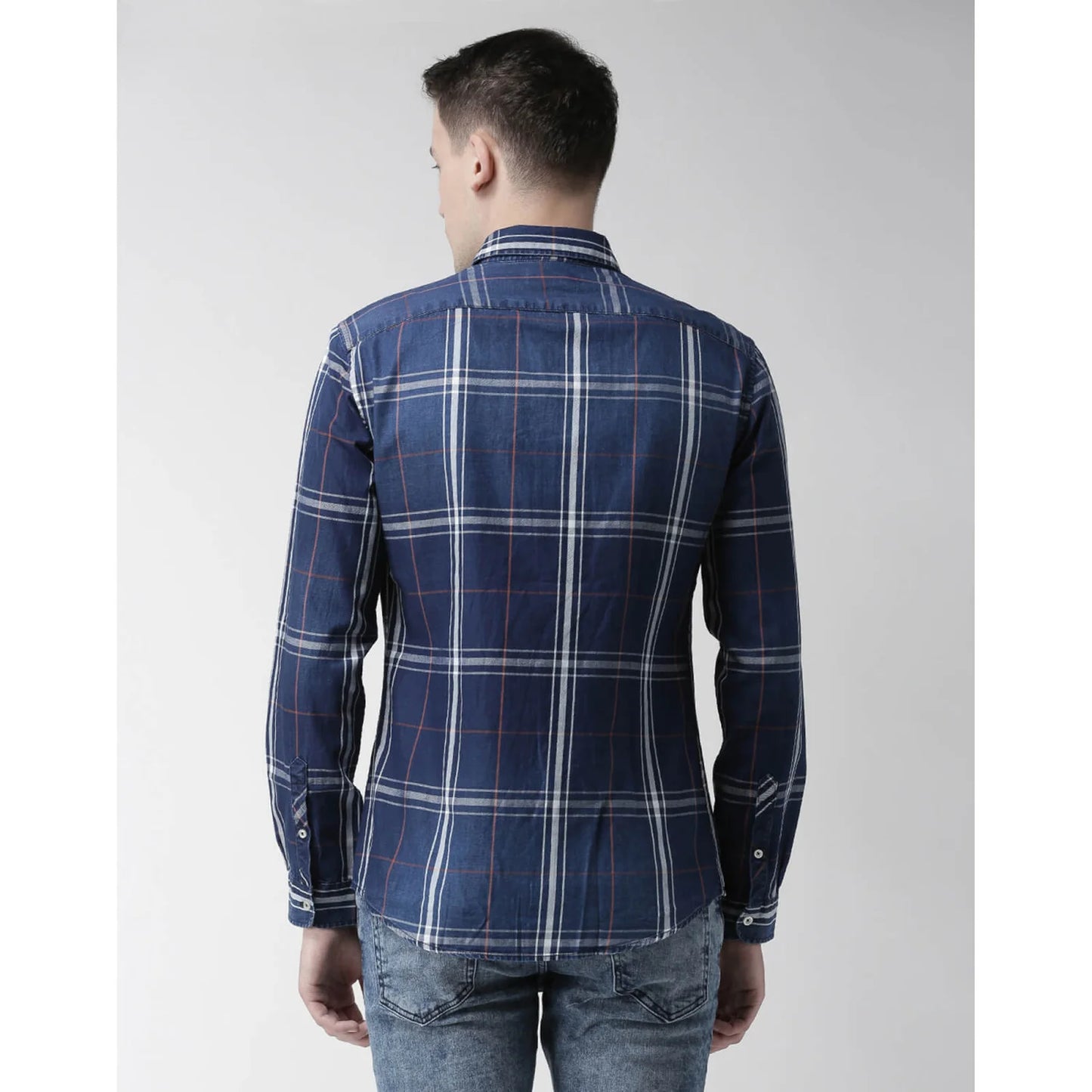 Navy Blue Checks Cotton Shirt