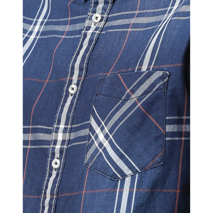 Navy Blue Checks Cotton Shirt