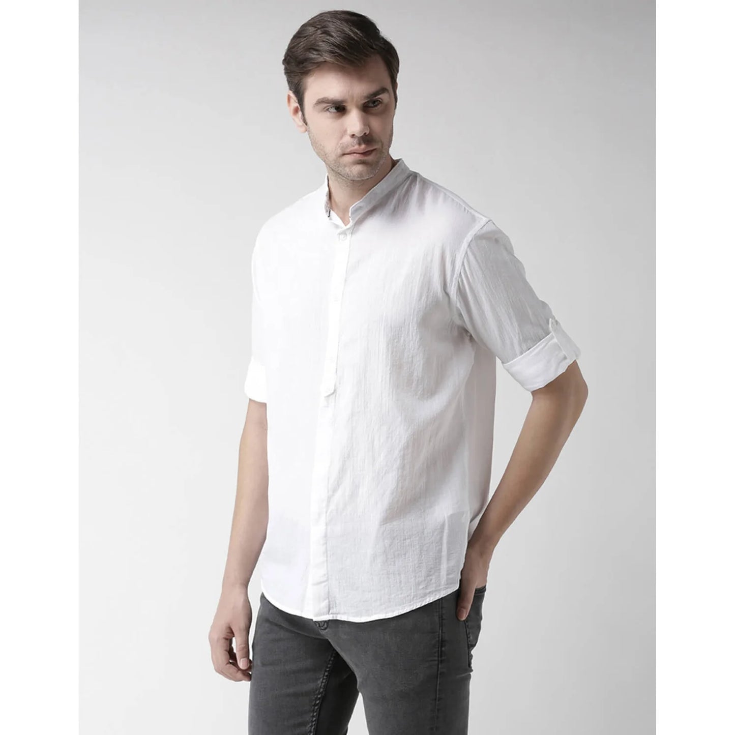 Off White Solid Cotton Shirt