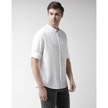 Off White Solid Cotton Shirt