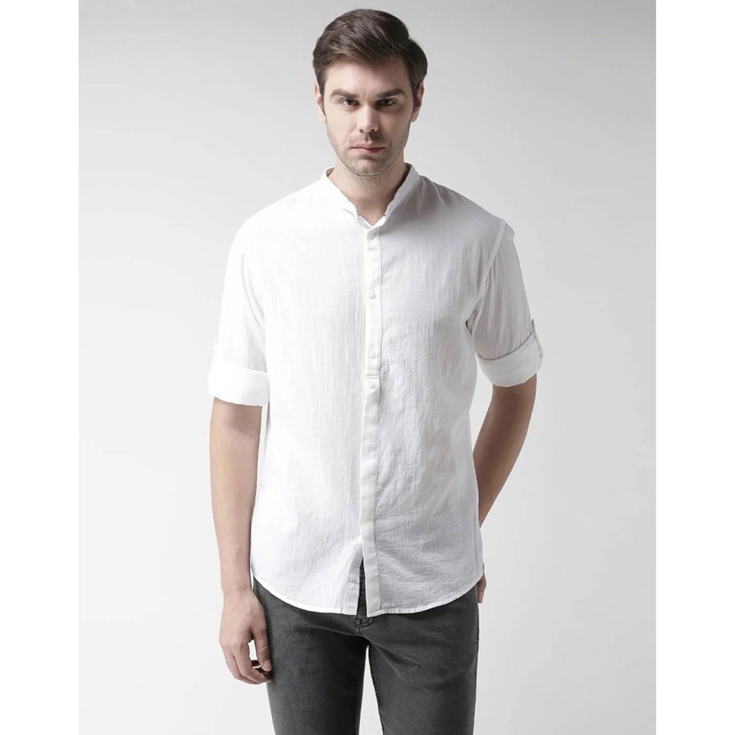 Off White Solid Cotton Shirt