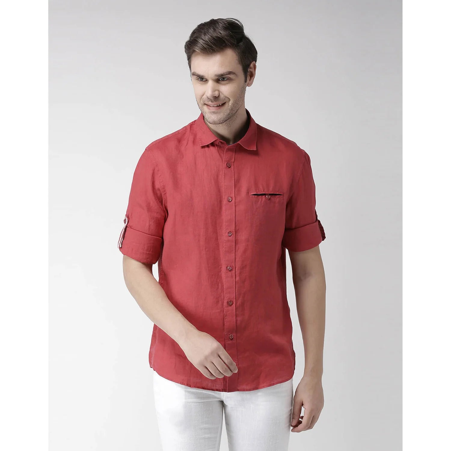 Red Solid Linen Shirt